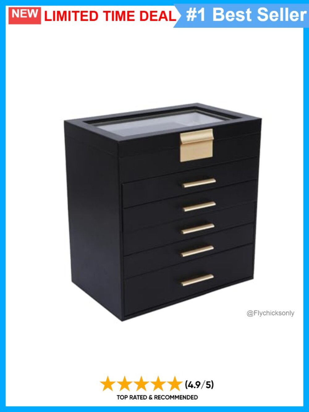 6 Layer PU Leather Jewelry Box Organizer with Mirror Ring Earring Bracelet